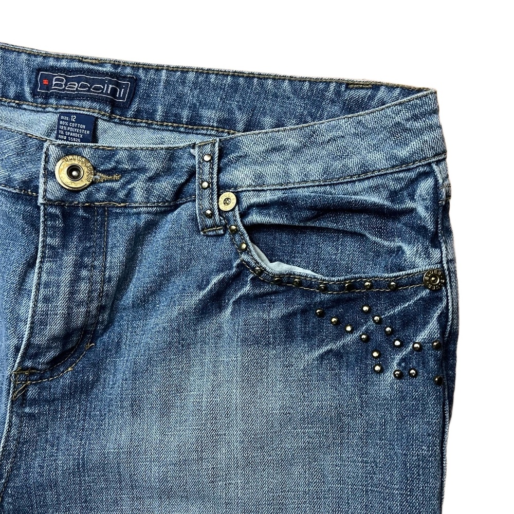 Baccini Denim Button Trim Studded Capri Pants Size 12 - Picture 6 of 12